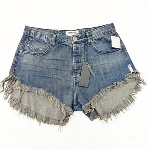 One x One Teaspoon Mid Length Denim Shorts Fox Black Charcoal Size 26 NWT
